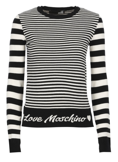 Love Moschino Intarsia-logo Striped Jumper In Ws/righ/blk/owh