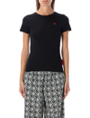 Marine Serre Logo-embroidered Fitted Organic-cotton T-shirt In Black