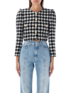 Alessandra Rich Cropped Houndstooth Wool-blend Tweed Jacket In Black White