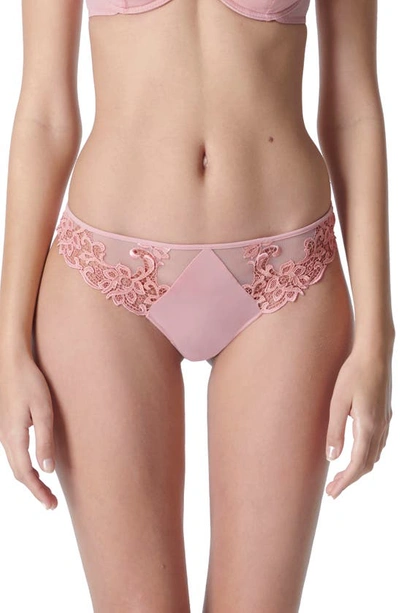 Simone Perele Saga Mesh And Stretch-lace Thong In Light Pink