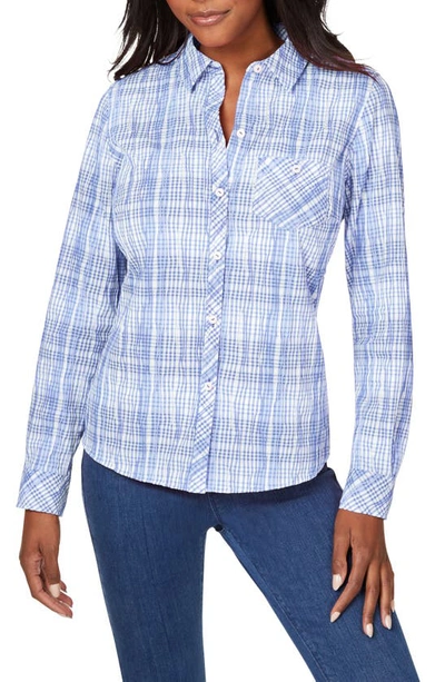 Foxcroft Hampton Plaid Non-iron Button-up Shirt In Iris Bloom