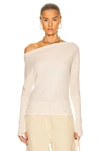 ENZA COSTA CASHMERE CUFFED OFF THE SHOULDER LONG SLEEVE TOP