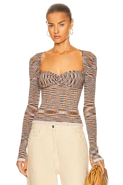 Jonathan Simkhai Vesna Pleated Space Dye Long Sleeve Top In Chocolate Multi