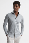Reiss Grey Melange Nate Cutaway Collar Jersey Slim Fit Shirt In Gray