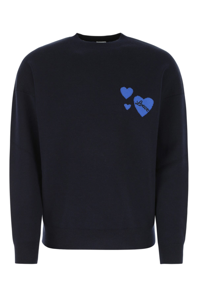 Loewe Long Sleeve Heart Detail Wool Sweater In Blue