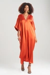 Josie Natori Natori Key Essentials Embellished Cocoon Silk Caftan Dress In Burnt Amber
