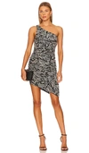 Likely Gemella Printed Ruched One-shoulder Dress In Black & Cream