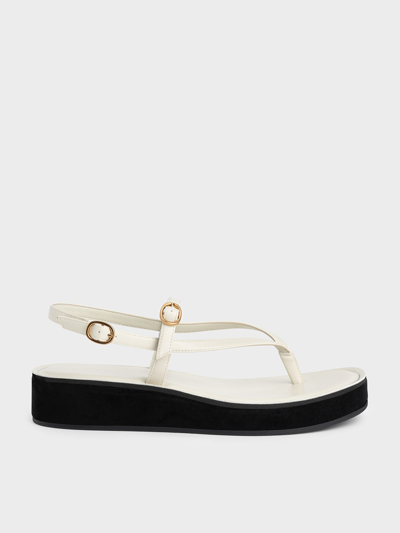 Charles & Keith Strappy Flatform Thong Sandals In Chalk