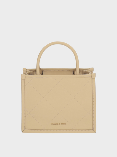 Charles & Keith Celia Quilted Double Handle Tote Bag In Beige