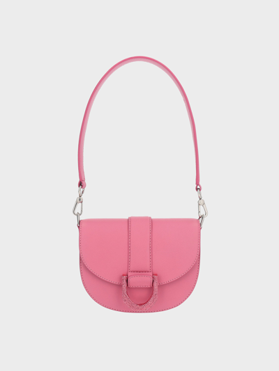 Charles & Keith Mini Gabine Leather Saddle Bag In Coral