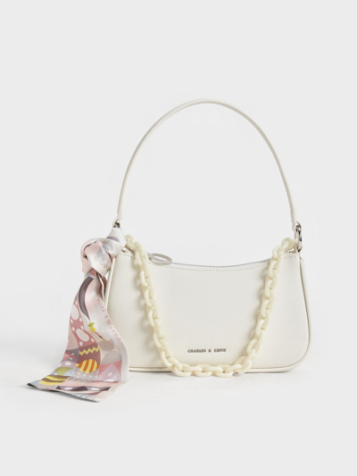 Charles & Keith Alcott Scarf Chain-link Shoulder Bag In Cream