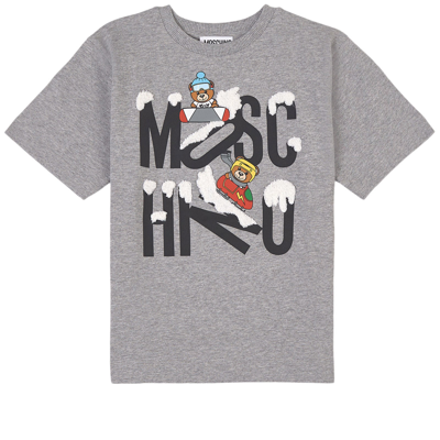 Moschino Kid-teen Maxi Branded T-shirt Gray In Grey