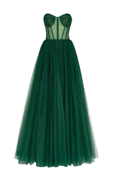 Millà Tulle Maxi Dress With A Corset Bustier In Mistyrose