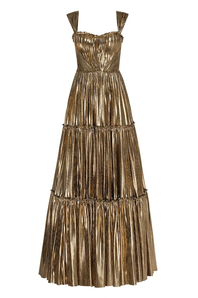 Millà Shiny Maxi Evening Dress With An Off-the-shoulder Neckline In Golden