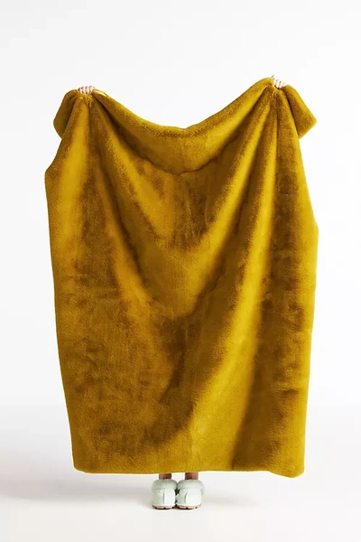 Anthropologie Sophie Faux Fur Throw Blanket In Green