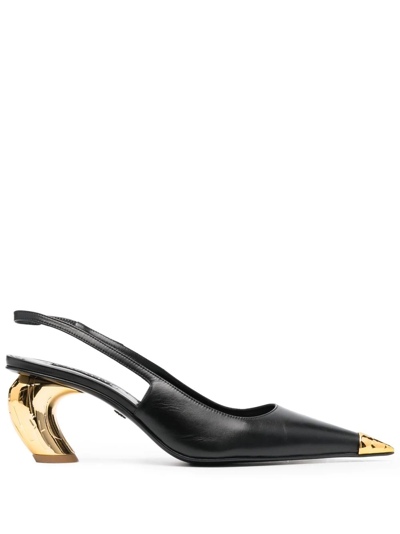 Roberto Cavalli Metallic Toe Slingback Pumps In Black