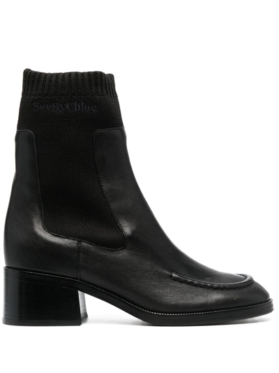 See By Chloé Round-toe Mid-heel Ankle Boots In Black
