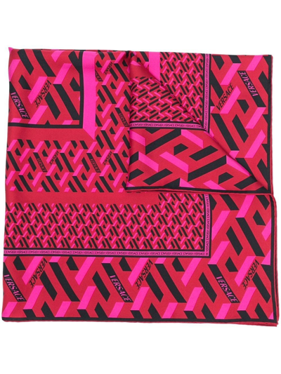 Versace La Greca-print Silk Scarf In Red