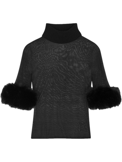 Saint Laurent Semi-sheer High-neck Sweatshirt In Black