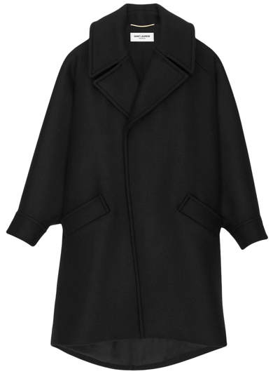 Saint Laurent Oversized Pressed Wool Coat In Black