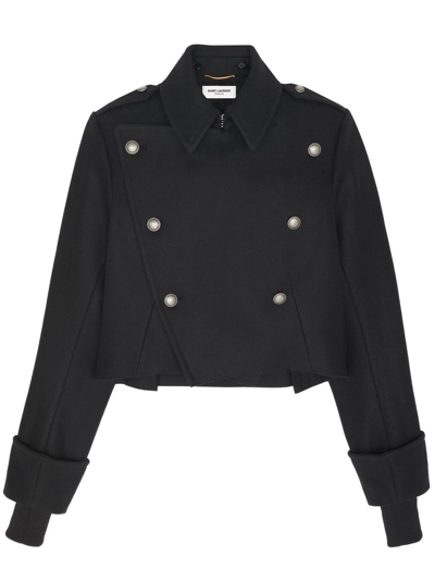 Saint Laurent Detachable-hood Military Jacket In Noir