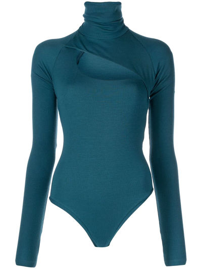 Alix Nyc Carder Cut-out Jersey Turtleneck Bodysuit In Blue-drk