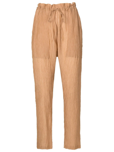 Amir Slama Crinkle-effect Silk Trousers In Brown