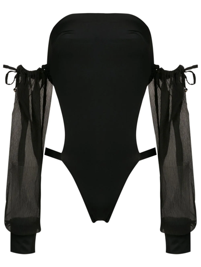 Amir Slama Off-shoulder Sleeve Swimsuit In Black