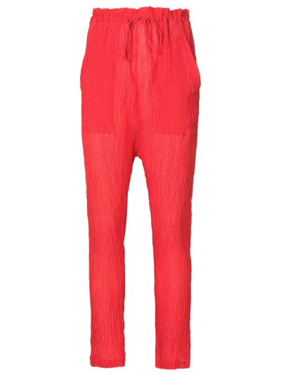Amir Slama Crinkle-effect Silk Trousers In Red