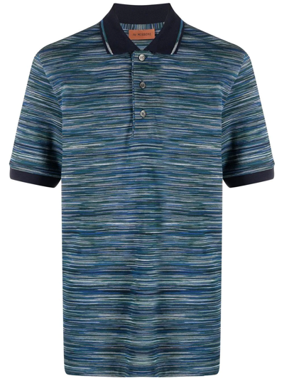 Missoni Striped Knitted Polo Shirt In Blue