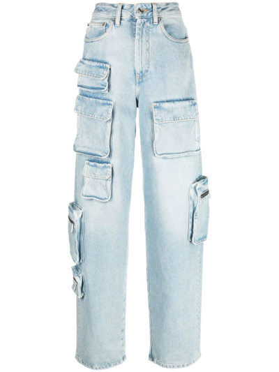 Off-white Bleach Multipocket Cargo Jeans In Blue