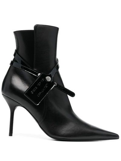 Off-white 110mm Zip Tie Leather Ankle Boots In Nero