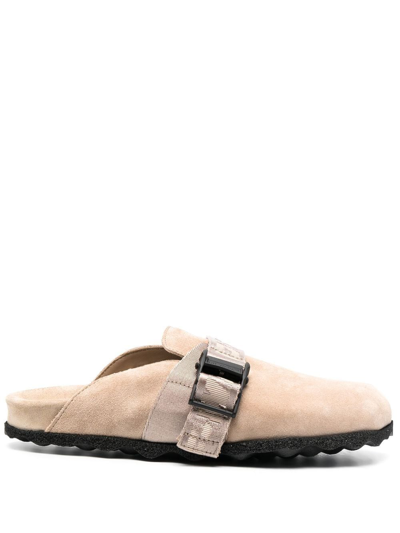 Off-white 30mm Industrial Belt Suede Sabot Flats In Neutrals