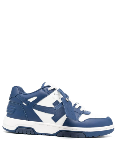 Off-white Out Of Office Logo-embroidered Leather Low-top Trainers In Dusty Blue,white