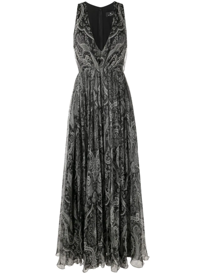 Etro Gathered Paisley-print Silk-chiffon Maxi Dress In Black