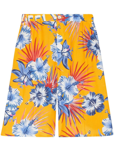 Gucci Flower-print Bermuda Trousers In Gelb