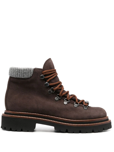 Peserico Mountain Leather Ankle Boots In Braun