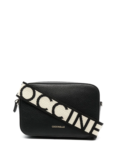 Coccinelle Logo-plaque Leather Satchel Bag In Schwarz