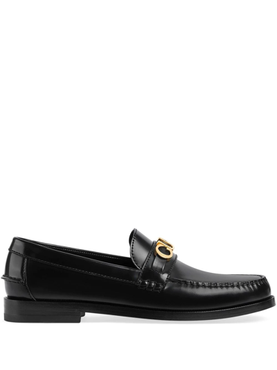 Gucci Gg-plaque Leather Loafers In Black