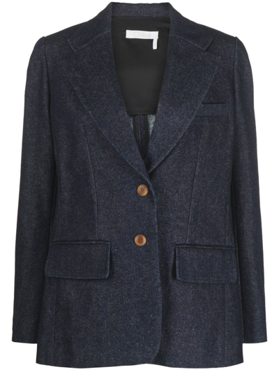 Chloé Single-breasted Recycled Cotton-blend Jacket In Blue