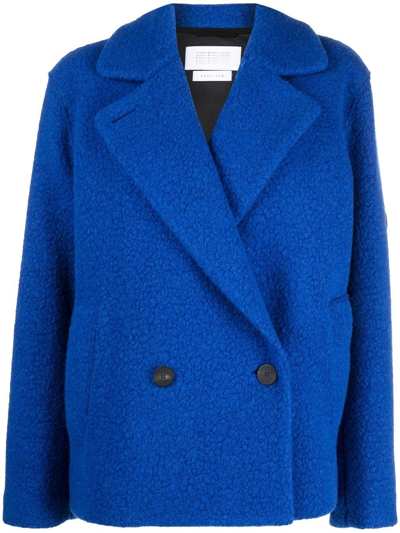 Harris Wharf London Double-breasted Fitted Coat In Oxford Blue