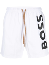 Hugo Boss Quick-dry Swim Shorts With Large Logo Print In White