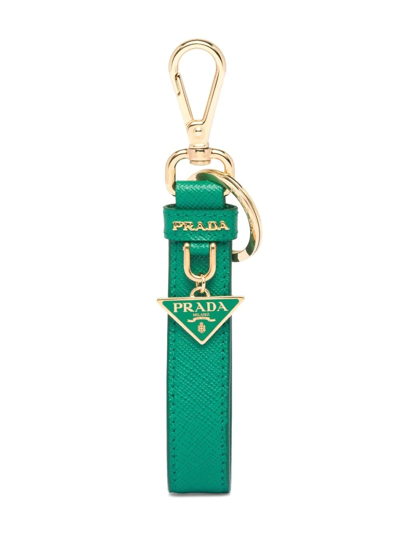 Prada Triangle Logo Keyring In Grün