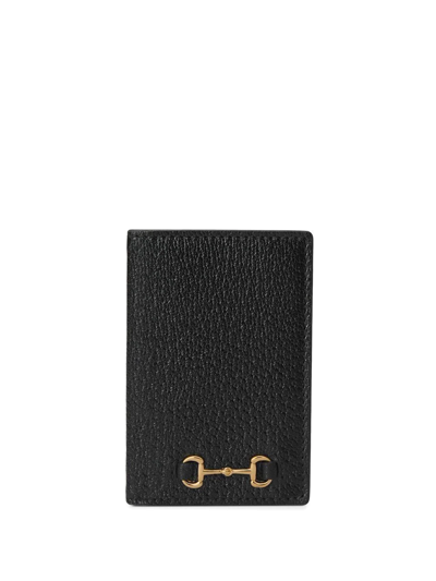 Gucci Horsebit-plaque Leather Cardholder In Schwarz