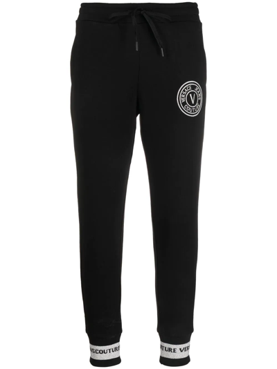 Versace Jeans Couture V Emblem Embroidered Track Pants In Black