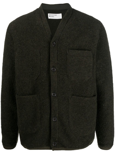 Universal Works Patch-pocket Wool-blend Cardigan In Green