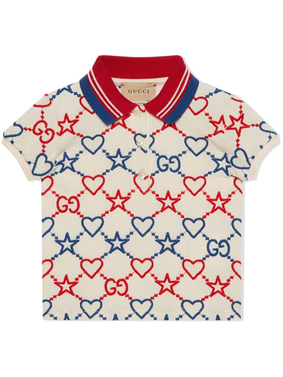 Gucci Babies' Gg Gg Hearts And Stars Polo Shirt In Nude