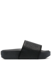 Y-3 Leather Flatform Slides In Schwarz