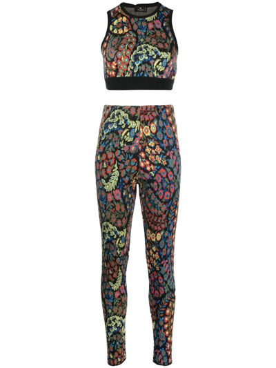 Etro Knitted Floral Two-piece Set In Black