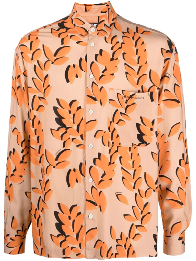 Jacquemus Leaf-print Long-sleeve Shirt In Orange